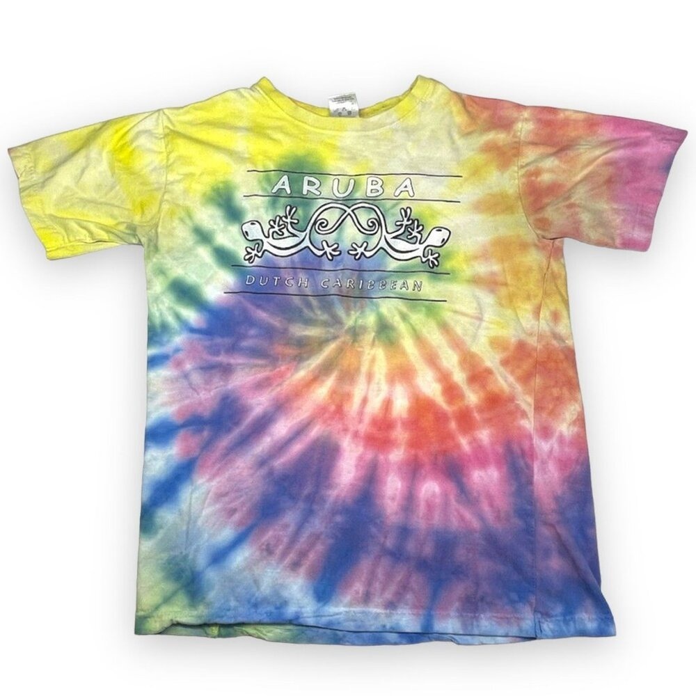 Aruba Original Dutch Caribbean Mens Tshirt Adult Size Small Pink Tie-Dye